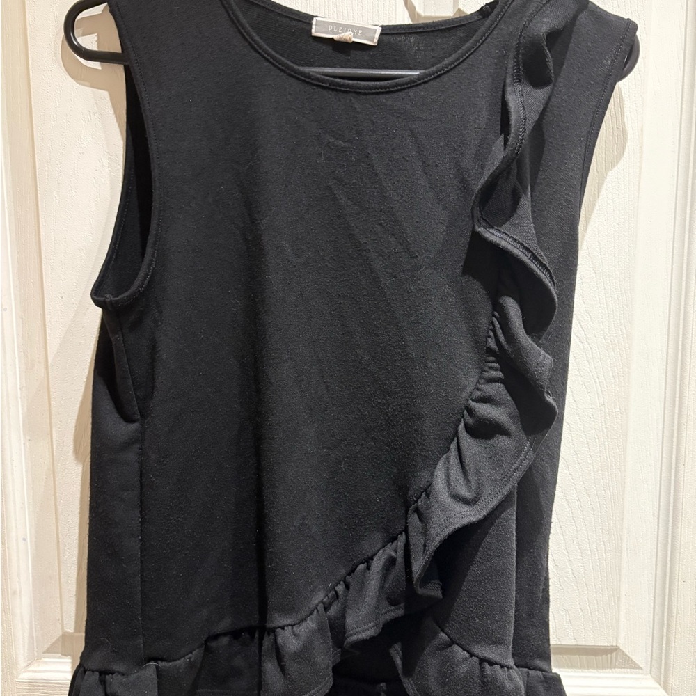 Pleione Black Ruffle Detail Tank Top